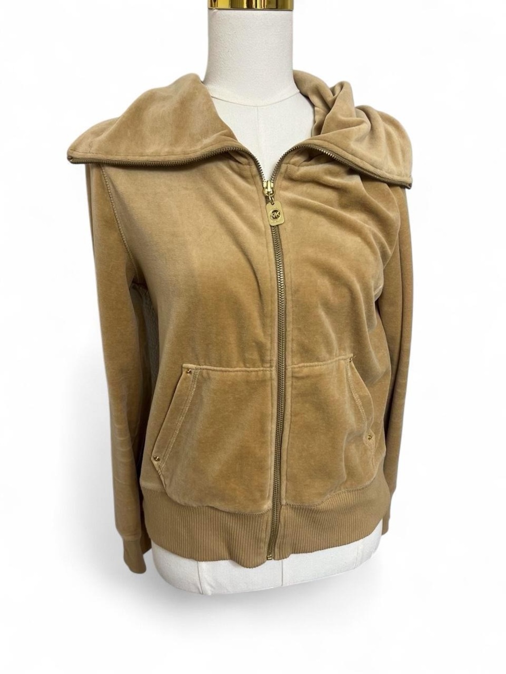 Michael Michael Kors velour gold tan Zipup jacket sweatshirt designer fall y2k